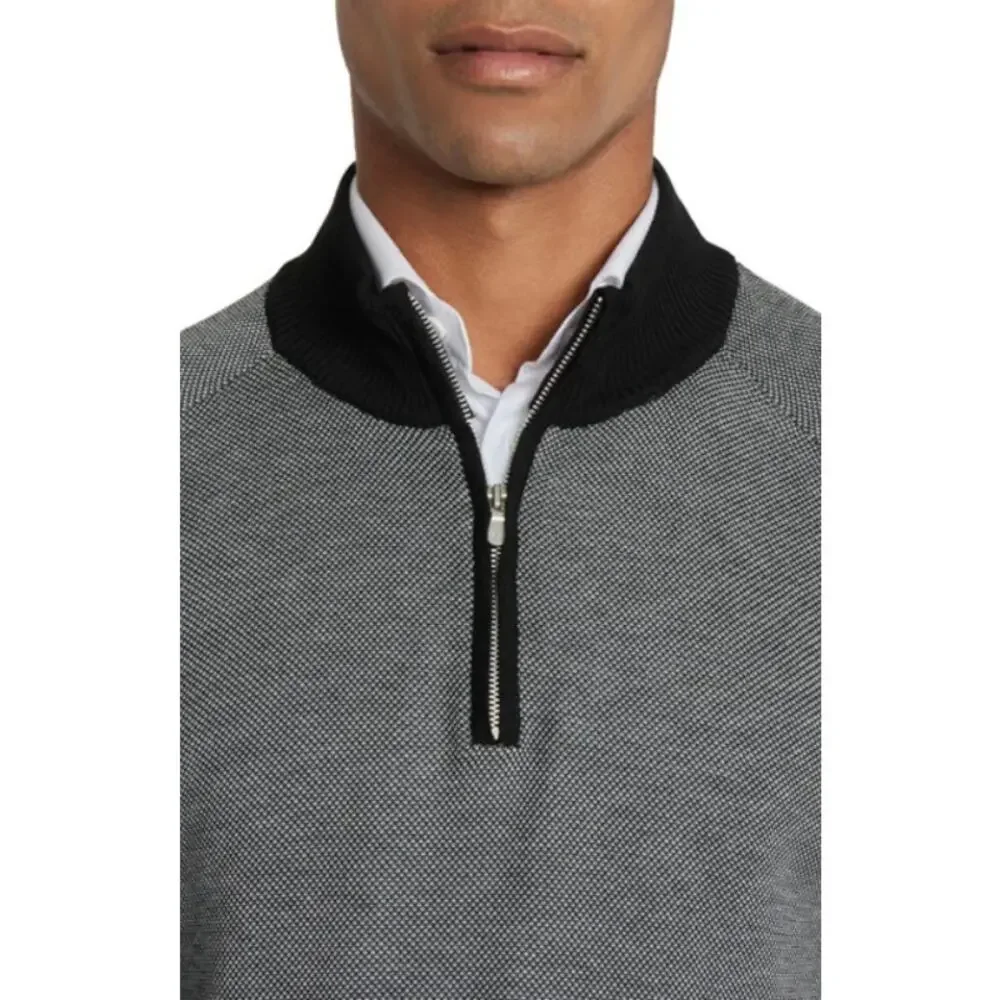 JACK VICTOR Men's Valois 1/4 Zip Sweater Large Black Pullover Cotton Silk NWT